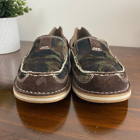 Ariat Women's Cruiser Camo Brown Suede Leather Calf Hair Slip-On Loafer Size 9 - Picture 3 of 10